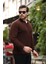 Modern Fit Polo Yaka Çizgili Triko Kazak - Kahve 1