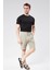 Erkek Beli Lastikli Bağcıklı Keten Karışımlı Slim Fit Jogger Şort Yeşil 2