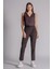 Kadın Yandan Cepli Arka Cep Fleto Beli Lastikli ve Pilili Slim Fit Pantolon Kahverengi 2