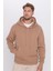 Oversize Geniş Kesim Pamuklu Yumuşak Dokulu İçi Polarlı Basic Vizon Renk Kapüşonlu Sweatshirt 2