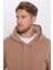 Oversize Geniş Kesim Pamuklu Yumuşak Dokulu İçi Polarlı Basic Vizon Renk Kapüşonlu Sweatshirt 3