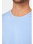Erkek Slim Fit Dar Kesim Pamuklu Yumuşak Dokulu Esnek Kumaş Düz Basic Mavi Bisiklet Yaka Tişört 4