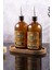 500ML Amber Renkli Ahşap Stantlı Vintage Desenli Cam Yağdanlık 2'li Set Zeytinyağı Sıvıyağ Şişesi 2