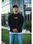 Kışlık Bisiklet Yaka Baskılı Sweatshirt - Siyah 2