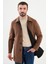 Düz Siyah Kamel Slim Fit Gömlek Yaka Çift Taraflı Erkek Trench Coat 2