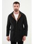 Düz Siyah Kamel Slim Fit Gömlek Yaka Çift Taraflı Erkek Trench Coat 4