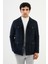 Düz Lacivert Slim Fit Torba Cep Erkek Trench Coat 1