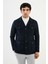 Düz Lacivert Slim Fit Torba Cep Erkek Trench Coat 3