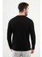 Düz Siyah Slim Fit Bisiklet Yaka Uzun Kollu Erkek T-Shirt 3