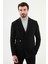 Düz Siyah Slim Fit Kemer Detaylı Geniş Yaka Kruvaze Erkek Takım Elbise 1