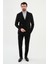 Düz Siyah Slim Fit Kemer Detaylı Geniş Yaka Kruvaze Erkek Takım Elbise 3