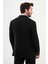 Düz Siyah Slim Fit Kemer Detaylı Geniş Yaka Kruvaze Erkek Takım Elbise 5