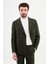 Çizgili Haki Slim Fit Geniş Yaka Kruvaze Klasik Erkek Takım Elbise 4