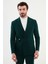Düz Zümrüt Rengi Slim Fit Kemer Detaylı Geniş Yaka Kruvaze Erkek Takım Elbise 1
