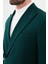 Düz Zümrüt Rengi Slim Fit Kemer Detaylı Geniş Yaka Kruvaze Erkek Takım Elbise 2
