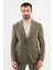 Kırçıllı Haki Slim Fit Kemer Detaylı Geniş Yaka Yün Erkek Takım Elbise 1