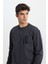 Regular Fit Normal Kesim Bisiklet Yaka İçi Polarlı Antrasit Sweatshirt 3