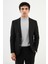 Desenli Siyah Slim Fit Torba Cep Mono Yaka Erkek Takım Elbise 1
