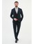 Kırçıllı Lacivert Slim Fit Kemer Detaylı Geniş Yaka Yün Erkek Takım Elbise 3