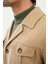 Düz Bej Slim Fit Torba Cep Erkek Trench Coat 2