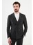 Çizgili Siyah Slim Fit Geniş Yaka Kruvaze Klasik Erkek Takım Elbise 1
