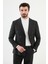 Çizgili Siyah Slim Fit Geniş Yaka Kruvaze Klasik Erkek Takım Elbise 4