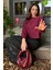 Bordo Kayık Yaka Kadın Sweatshirt MG2208 2