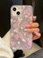 iPhone 15 Plus Uyumlu Lila Çiçekli Desenli Boncuklu Bilek Askılı Charmlı Kılıf 3