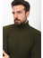Örgü Desenli Haki Rengi Slim Fit Tam Balıkçı Yaka Yün Erkek Kazak 2