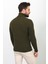 Örgü Desenli Haki Rengi Slim Fit Tam Balıkçı Yaka Yün Erkek Kazak 4