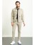 Çizgili Bej Slim Fit Erkek Mont Pantolon Takım 1