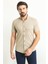 Desenli Bej Rengi Slim Fit Kısa Kollu Erkek Gömlek 1