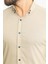 Desenli Bej Rengi Slim Fit Kısa Kollu Erkek Gömlek 2