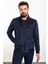 Düz Lacivert Slim Fit Hakim Yaka Süet Erkek Mont 2