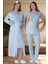 Mecit 6065 Mavi Uzun Sabahlıklı Gecelik Pijama Lohusa Set 1