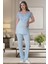Mecit 6065 Mavi Uzun Sabahlıklı Gecelik Pijama Lohusa Set 4