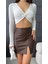 Kadın V Yaka Önü Drape Detaylı Uzun Kollu Süper Crop Bluz 4