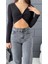 Kadın V Yaka Önü Drape Detaylı Uzun Kollu Süper Crop Bluz 3