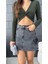 Kadın V Yaka Önü Drape Detaylı Uzun Kollu Süper Crop Bluz 3