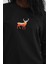 Deer Kadın Yuvarlak Yakalı Nakışlı Siyah Sweatshirt 2