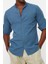 Erkek Moda Uzun Kol Dokuma Indigo Basic Hakim Yaka Apoletli Slim Fit Uzun Kollu Gömlek 2