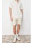 Erkek Moda Kısa Kol Dokuma Ekru Keten Içerikli Oversize Fit Gömlek 2
