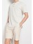 Erkek Moda Kısa Kol Dokuma Ekru Keten Içerikli Oversize Fit Gömlek 4