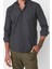 Erkek Moda Uzun Kol Dokuma Siyah Slim Fit Düğmeli Yaka Kışlık Gömlek 2