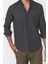 Erkek Moda Uzun Kol Dokuma Siyah Slim Fit Düğmeli Yaka Kışlık Gömlek 3