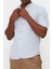 Erkek Moda Uzun Kol Dokuma Mavi Basic Hakim Yaka Apoletli Slim Fit Uzun Kollu Gömlek 3