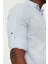 Erkek Moda Uzun Kol Dokuma Mavi Basic Hakim Yaka Apoletli Slim Fit Uzun Kollu Gömlek 4