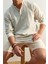 Erkek Moda Uzun Kol Dokuma Ekru Relaxed Fit Keten Içerikli Gömlek 3
