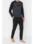 Erkek Pamuk Polyester Bisiklet Yaka Uzun Kol Siyah Baskılı Reglan Kol Örme Pijama Takımı 2