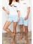 Erkek Pamuk Bisiklet Yaka Kısa Kol Mavi Çizgili Regular Fit Couple Örme Şortlu Pijama Takımı 2
